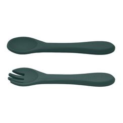 Silikon qaşıq və çəngəl\PETITE&MARS Silicone cutlery TAKE&MATCH Misty Green 6m+