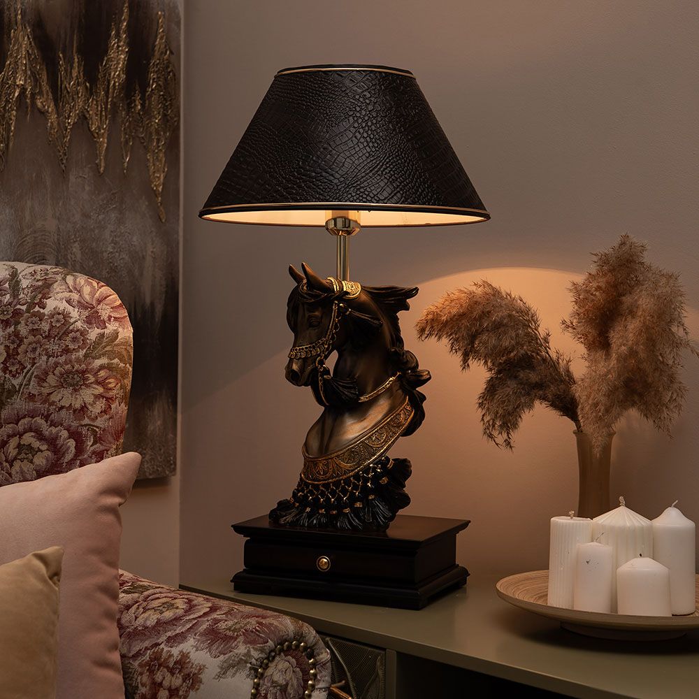 Настольная лампа с бюро Лошадь императора Бронза с абажуром 38 Mally