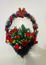 Корзина ритуальная 50 см Алые розы