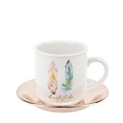 Кофейный сервиз 12пр. "Перья" (6 персон) на металлической подставке v=150мл. (керамика)