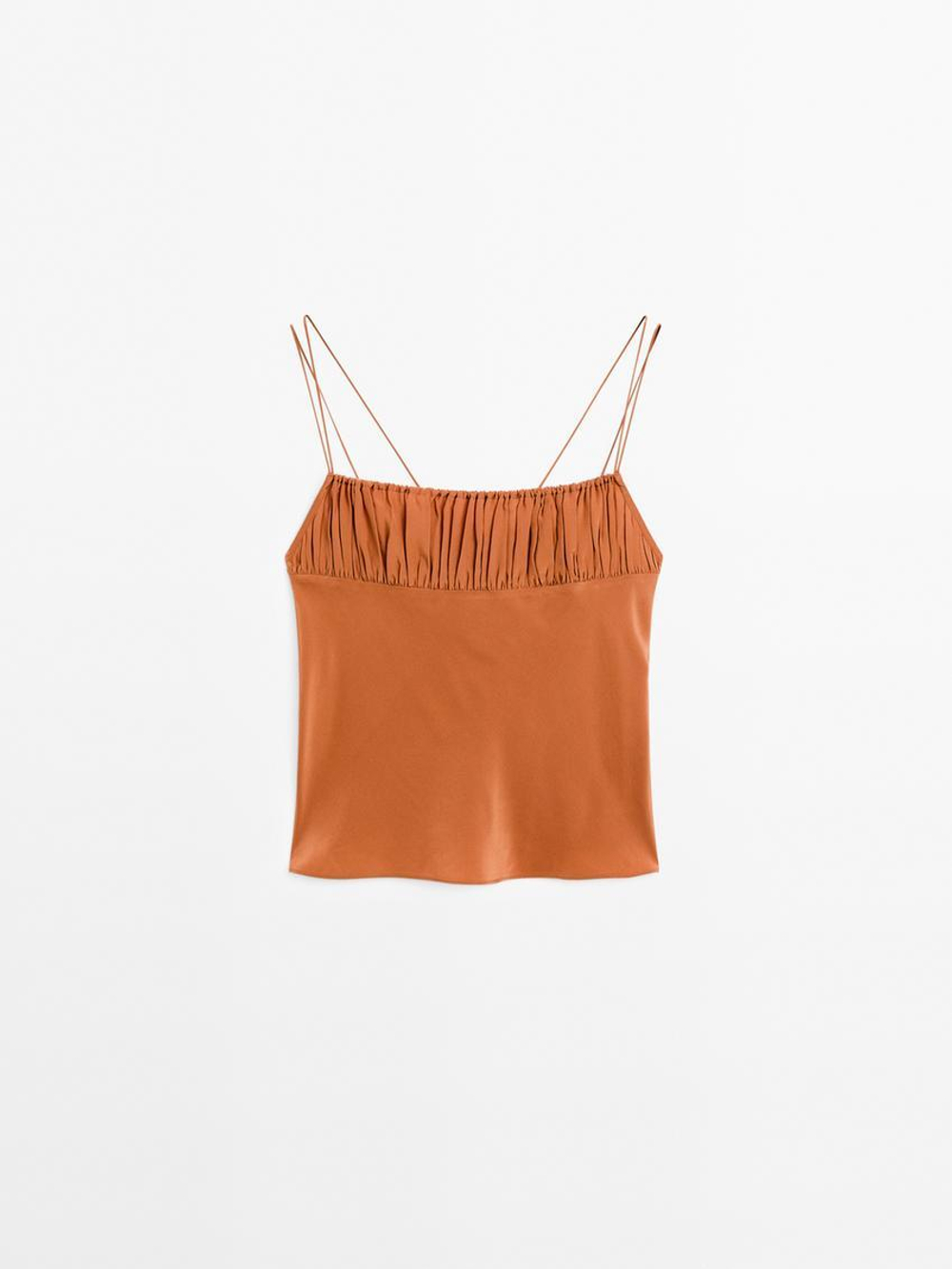 Massimo Dutti Топ свободного кроя со сборкой, винно-красный