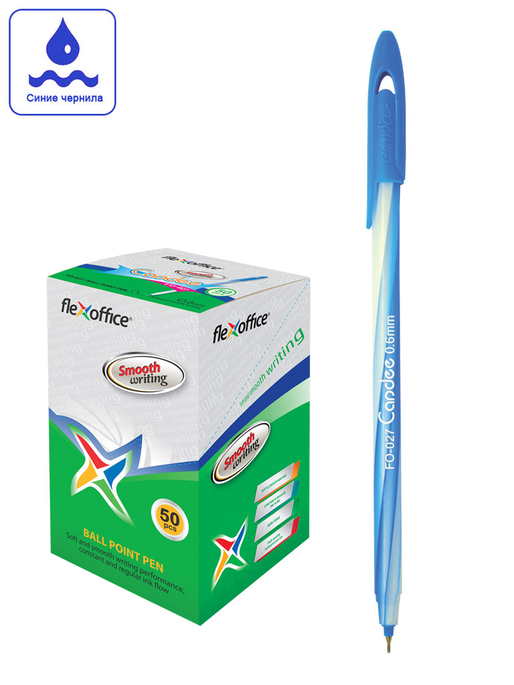 Ручка шариковая FlexOffice Candy синяя, 0,6мм, корпус ассорти FlexOffice