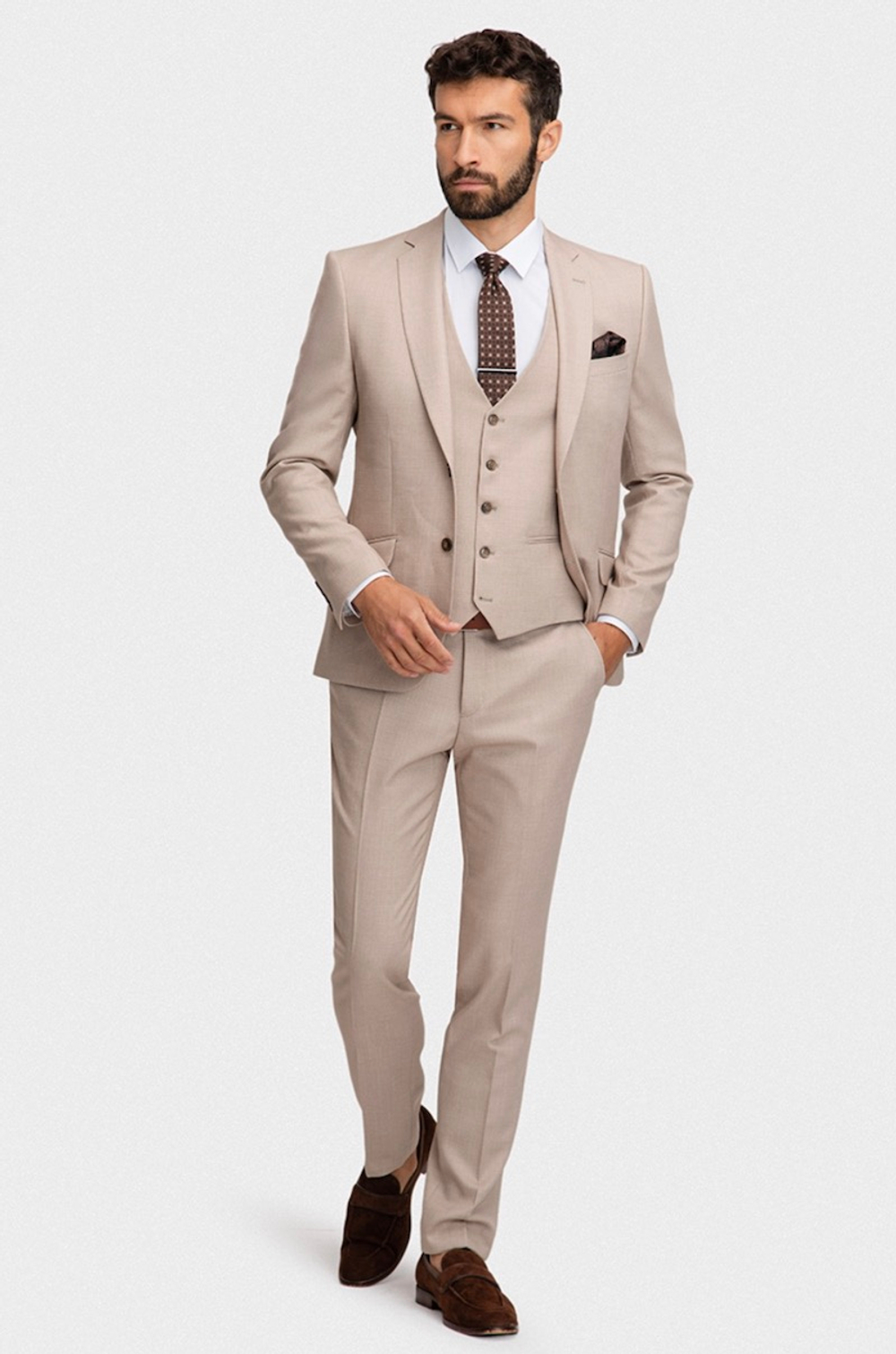 Мужской классический костюм (бежевый) В50