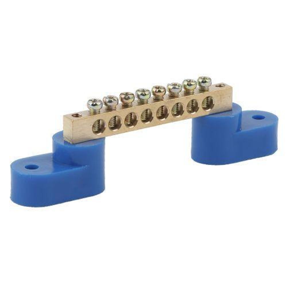 Шина N "ноль" на двух угловых изоляторах ШНИ-6х9-8-У2 NO-222-56 син. (уп.10шт) Эра Б0033436