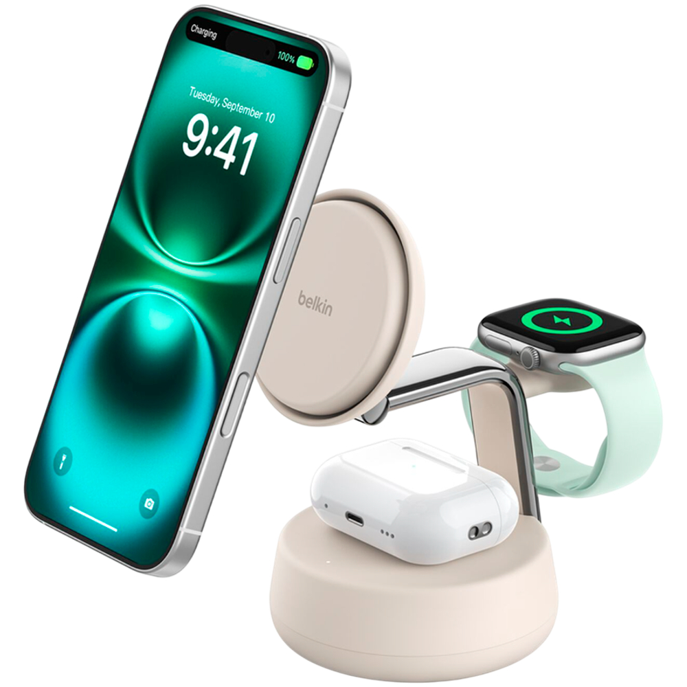 BELKIN 25w QI2 3-IN-1 Wireless Charging Stand, Sand