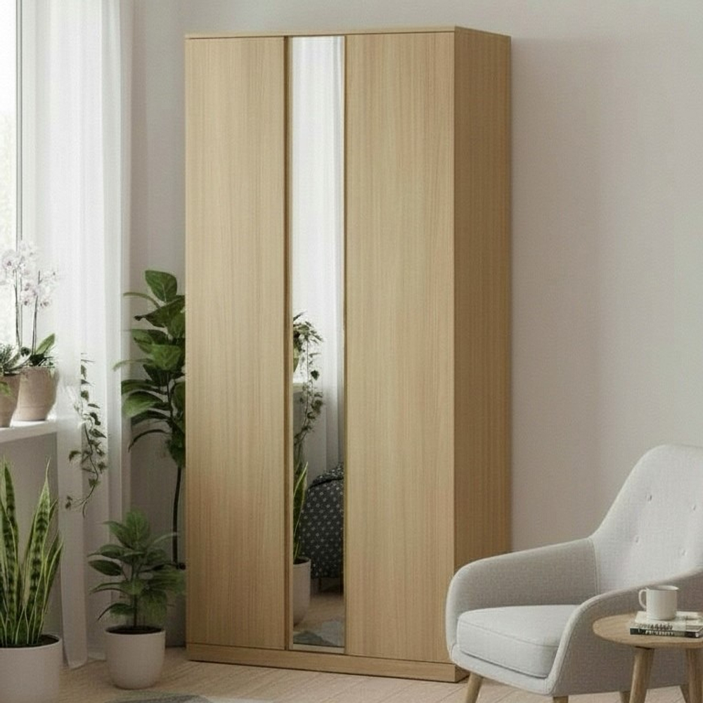 Шкаф распашной ВАРМА СТОР 105 с зеркалом, 222*105*57 см, скандинавский дуб