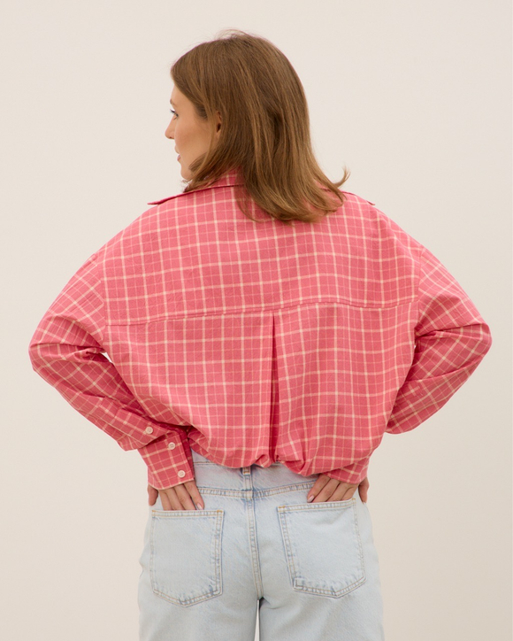 Рубашка из вареного хлопка, розовая