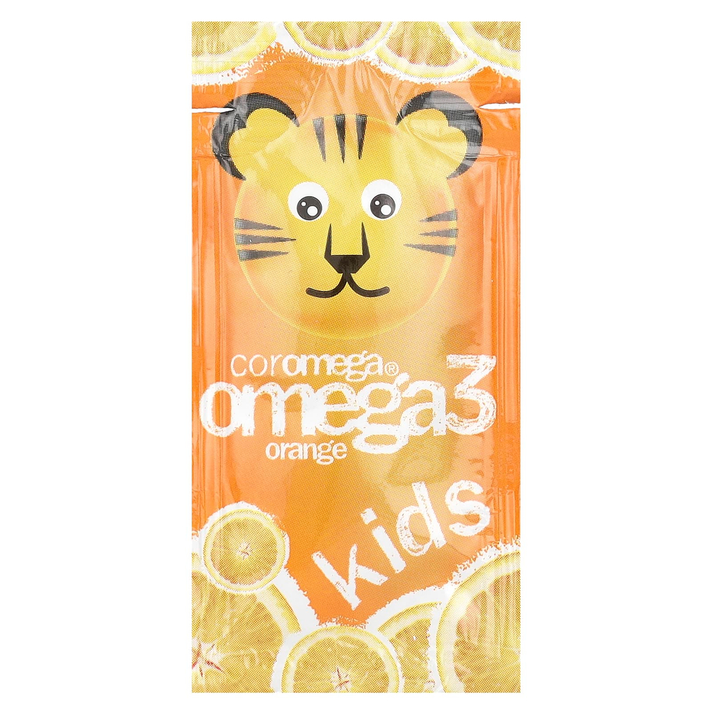Coromega, Kids, омега-3, тропический апельсин + витамин D, 30 порционных пакетиков (по 2,5 г)
