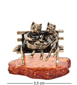 Народные промыслы AM-1054 Фигурка «Коты Пара с котятами» (латунь, янтарь)