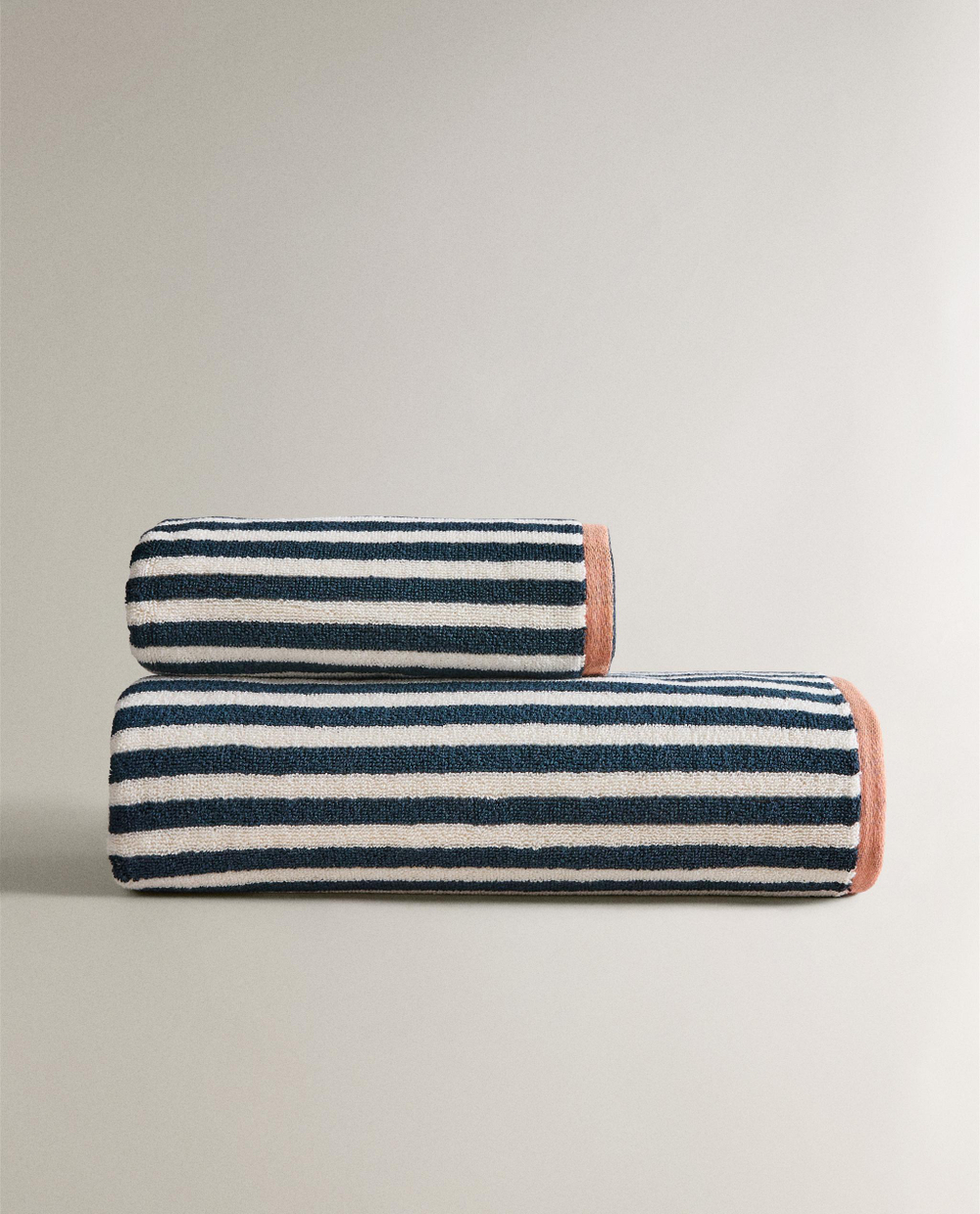 Zara Home Полотенце для лица и рук из хлопка, синий, в полоску · 4683/013