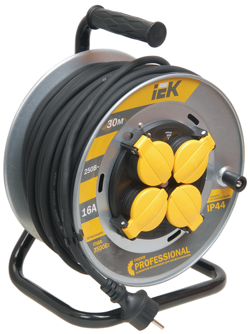 Катушка УК30 4 места IP44 с заземлением с термозащитой КГ 3х1,5мм2 на металлическом барабане "Professional" 30м IEK