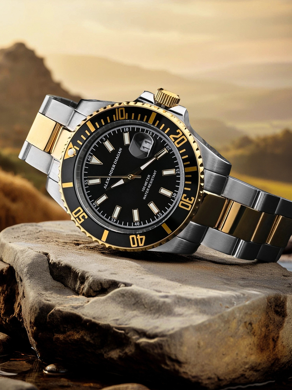 Часы кварцевые Neptune, black gold