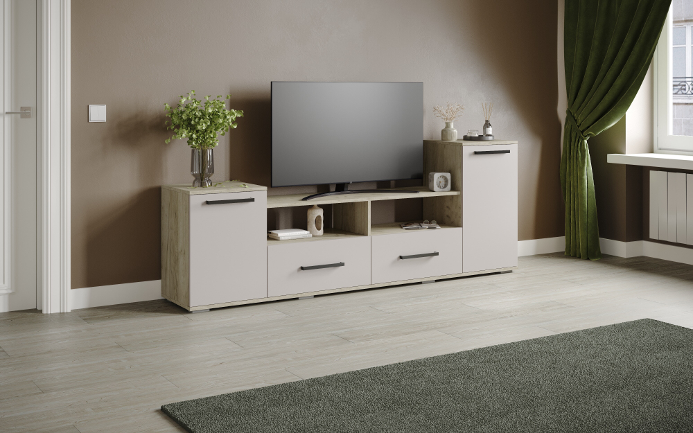 Тумба ТВ Парус-2, Дуб крафт серый, Кашемир