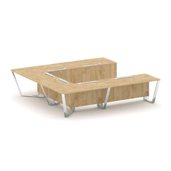 Steel Meet Стол переговорный П-образный MD-PR.B.SP-11P Тиквуд Светлый/Нержавеющая Сталь/Хром 3200*32