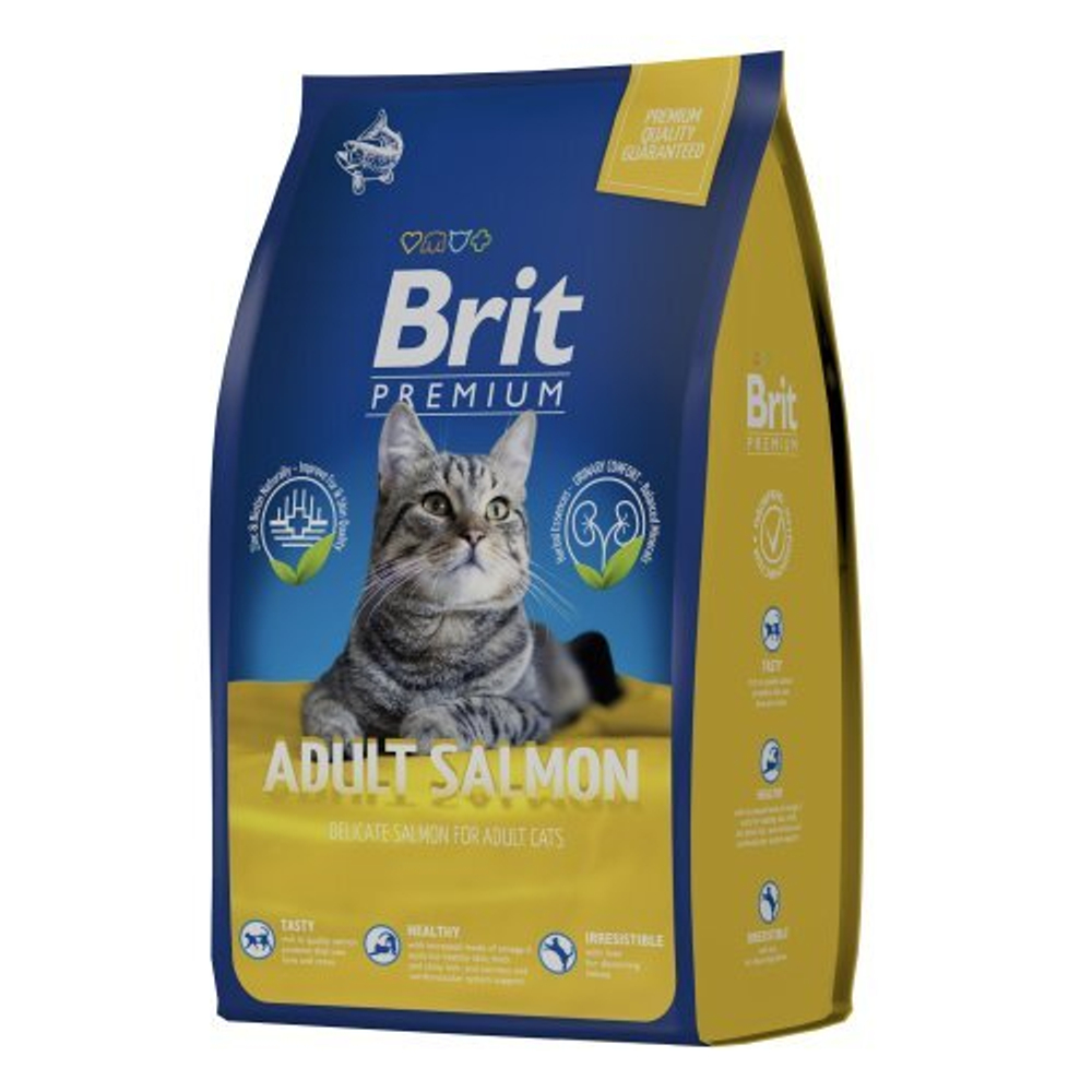 Сухой корм для взрослых кошек BRIT PREMIUM с лососем "Cat Adult Salmon", 0.8кг