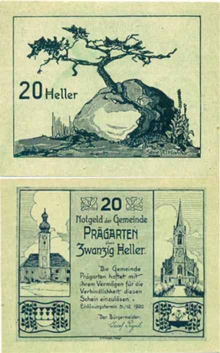 Австрия 20 геллеров 1920 Прегартен aUNC