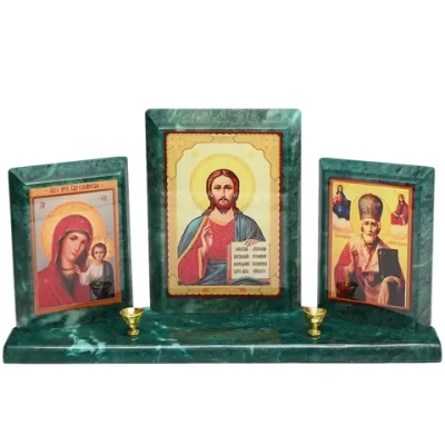 Триптих из змеевика "Николай, Иисус, Богородица" 240*65*130 мм