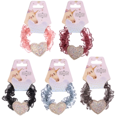 Резинка для волос 1шт «ЕЖЕВИКА», сердце, микс 5 цветов, d-5см (подвес Единорог)