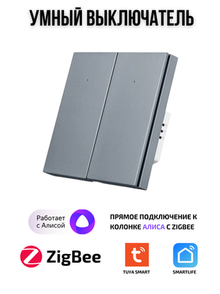 Умный выключатель ZigBee двухклавишный для Алисы