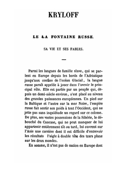 Kryloff ou Le La Fontaine Russe. sa vie et ses fables | Ivan Andreevich Krylov