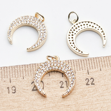 Подвеска Лунница, цвет золото, фианиты, размер 17*16 мм, цена за 1 шт