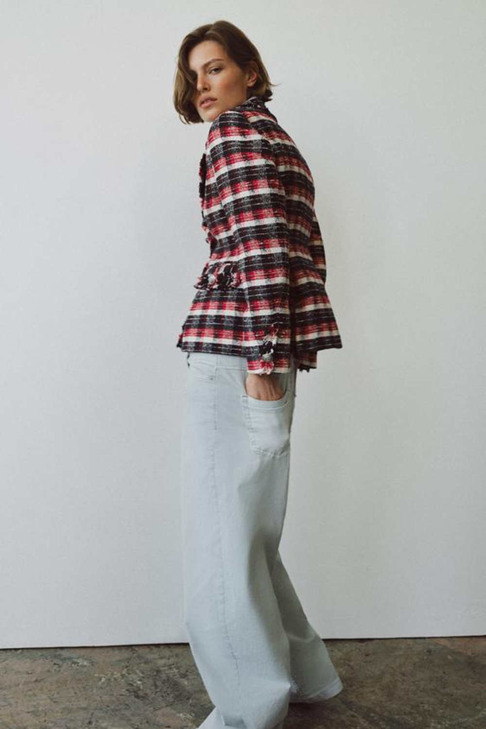 ZARA БЛЕЙЗЕР ИЗ КОЛЛЕКЦИИ ZW С БАСКОЙ В КЛЕТКУ, КРАСНЫЙ