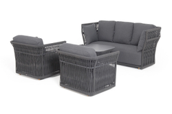"Лугано" лаунж-зона 5-местная плетеная из роупа (веревки), каркас алюминиевый темно-серый, роуп темно-серый