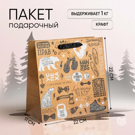 Пакет подарочный крафтовый квадратный, упаковка, «Лучший во всём», 22 х 22 х 11 см