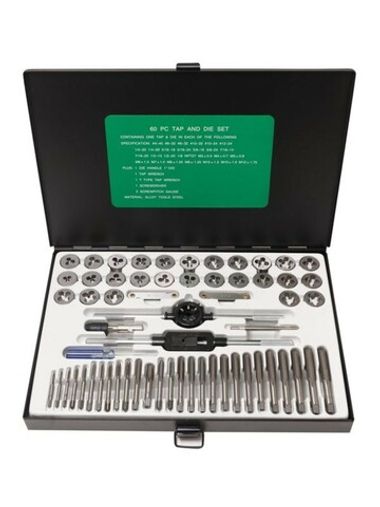 Набор метчиков и плашек метрический и дюймовый 60пр. (М3х0.5, М4х0.7, М5х0.8, М6х1, М7х1, М8х1.25, М9х1.25, М10х1/1.5, М12х1.75, 4-40, 6-32, 8-32, 10 RockForce##Rock FORCE RF-M060-3