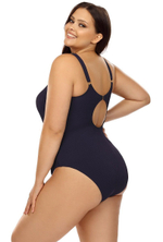 Совместный купальник plus size из ткани в рубчик (Размер: 95C/46) (Цвет: темно-синий)