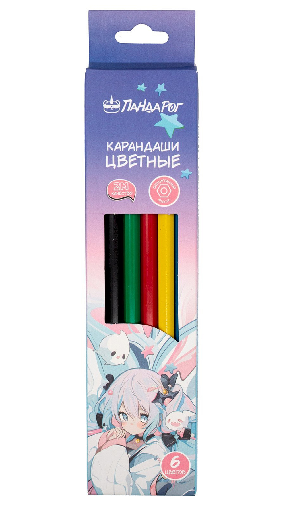Карандаши цветные ПандаРог Anime Girl, 6 цветов, пластиковые, шестигранные, 24 штуки