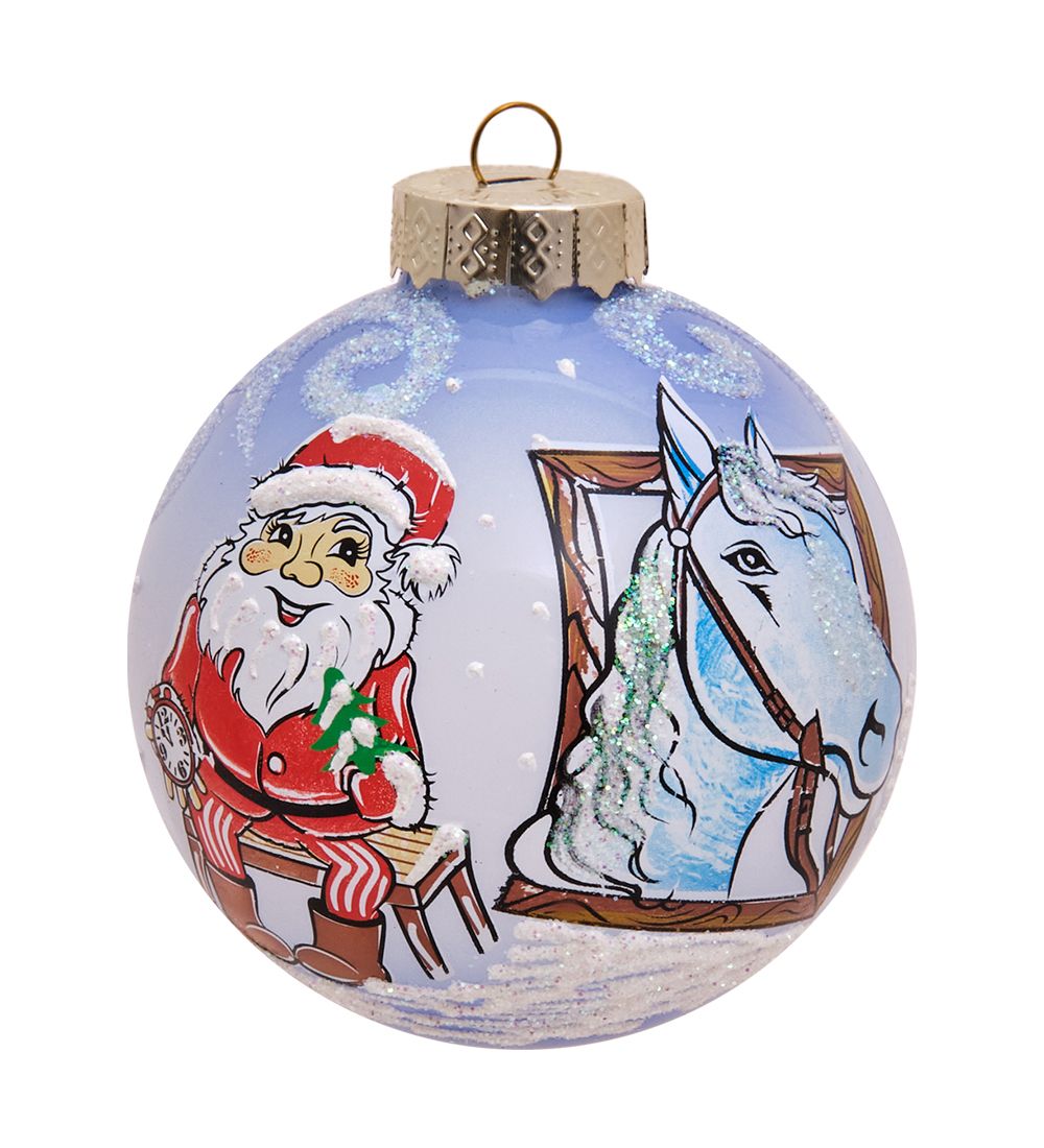 НФШ-1453/3 Ел.украшение Шар «Дед Мороз и конь» 85 мм