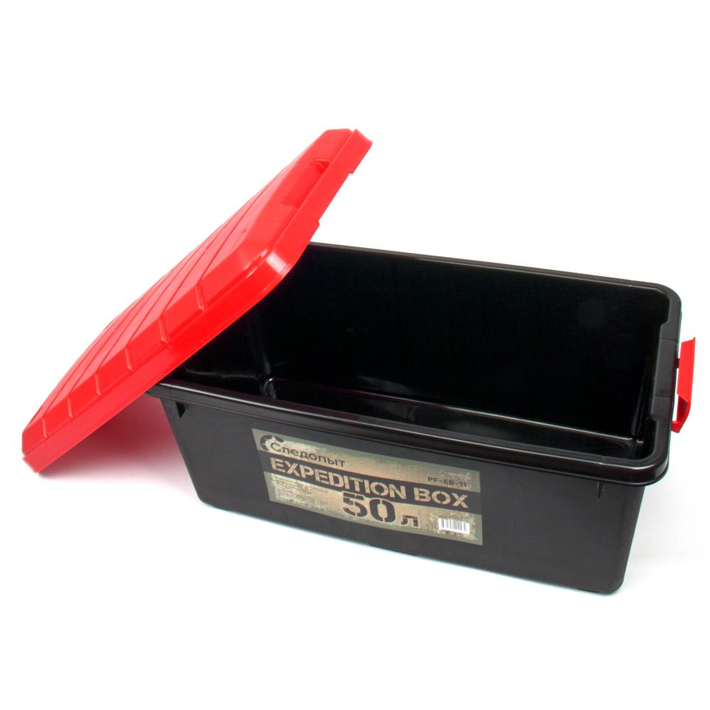 Ящик многофункц. особопрочный СЛЕДОПЫТ Expedition Box, 50 л, 700х360х320 мм, цв. черный/красный/3/