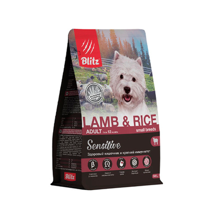 Сухой корм для взрослых собак мелких пород Ягнёнок и рис Blitz Sensitive