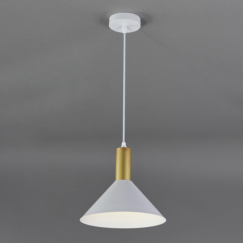 Подвесной светильник 1х60Вт Е27, металл, цвет белый/золото