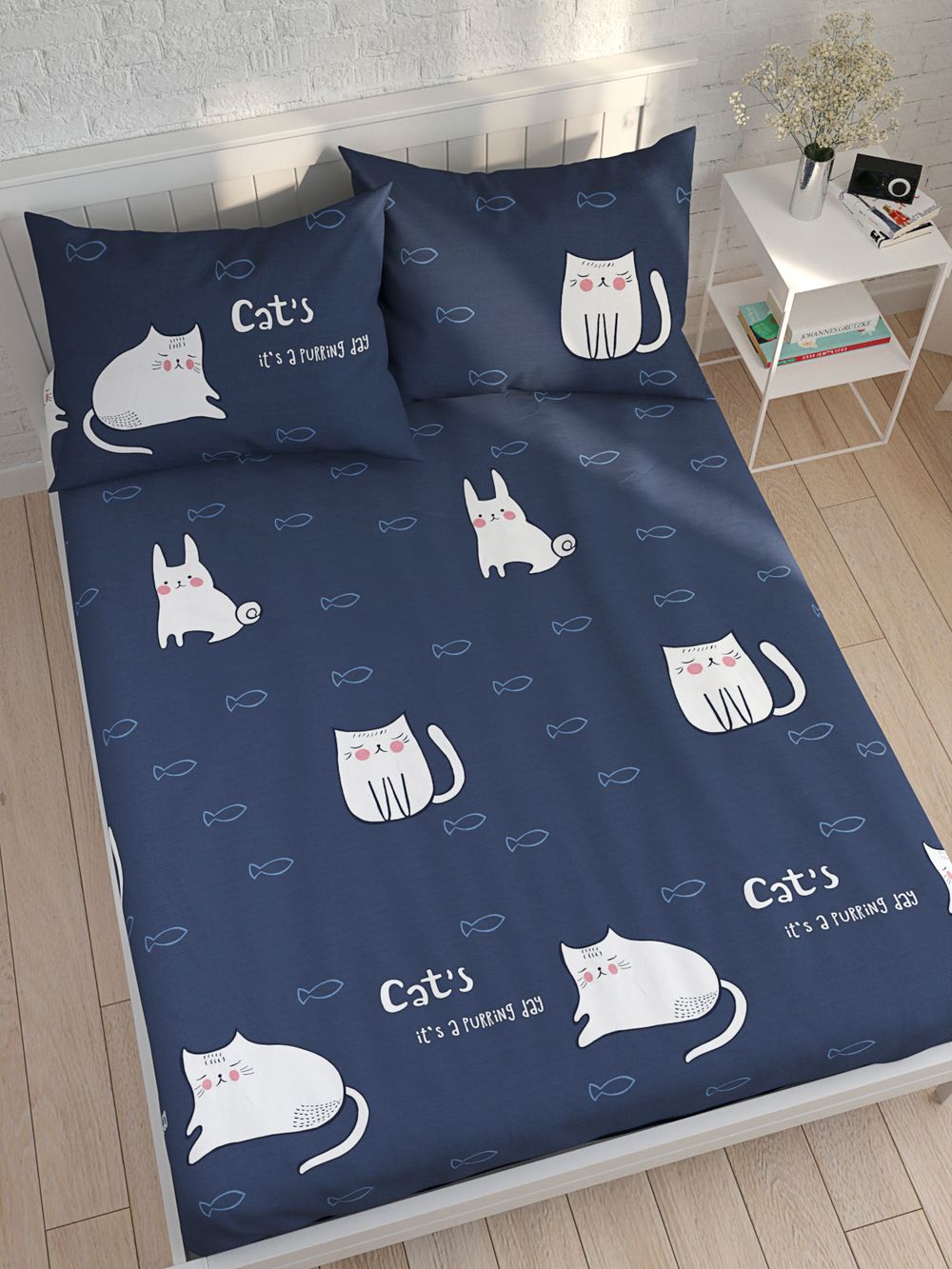 Простынь на резинке Сказка "Cats" 180х200 см, перкаль