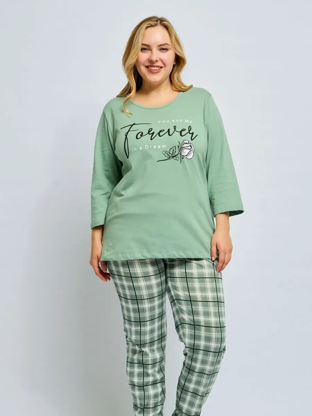 Пижама женская штаны+футболка 3/4 норма П0013