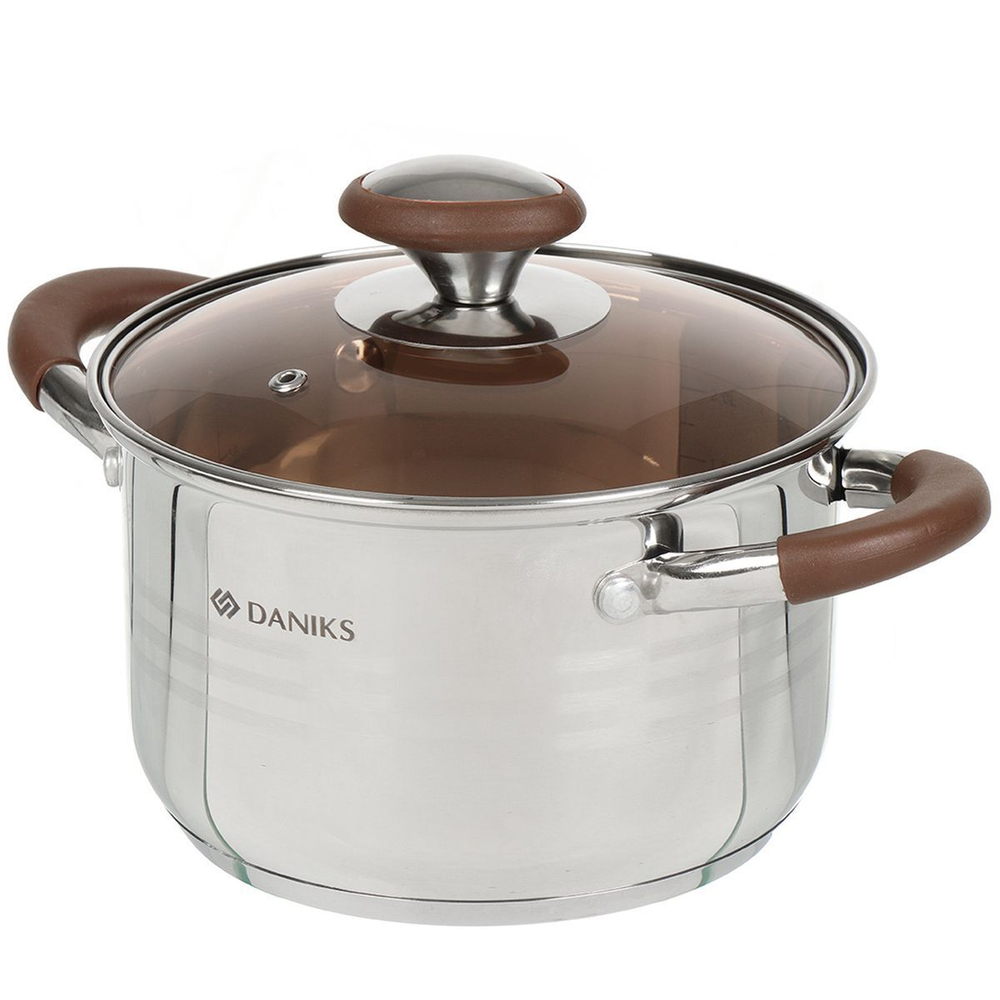 Кастрюля нерж, 3 л, крышка стекло, Daniks, Веллингтон, GS-01415-18CA, индукц