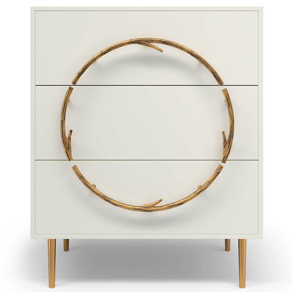 Комод Арт Колор matte Стайл Голд с 3 ящиками Белый опал матовый