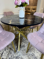 Круглый раздвижной стол "Черный мрамор", и стулья "Бостон" пыльная роза