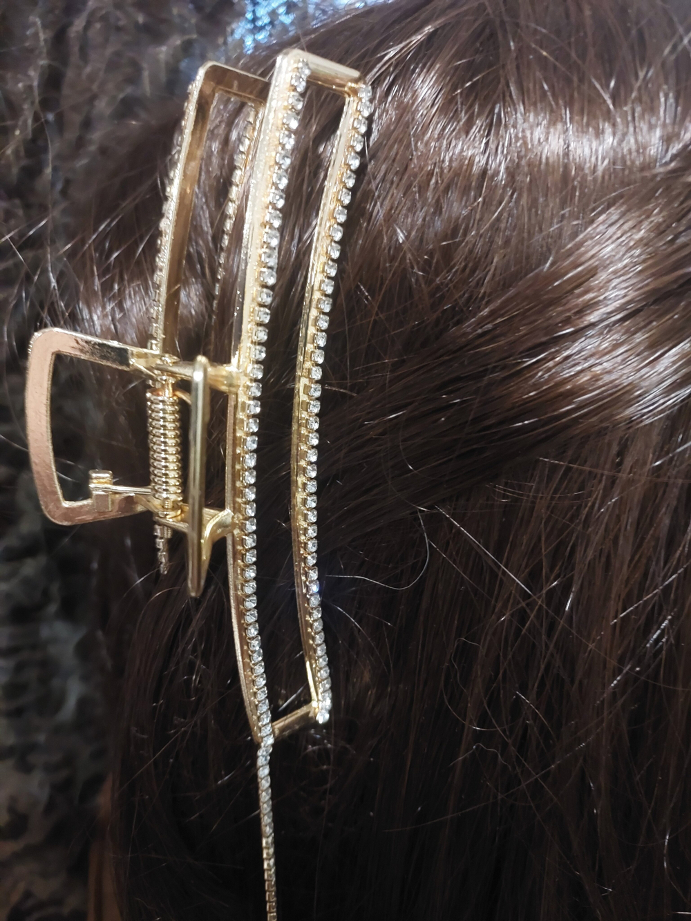 Заколка. Краб для волос со стразами и подвесками. Прямоугольная.