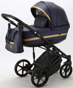 Детская коляска Adamex Rimini Deluxe 3 в 1 RI250 Т.СИН.ПЕРЛ.КОЖА+ЗОЛОТО.ОТДЕЛКА