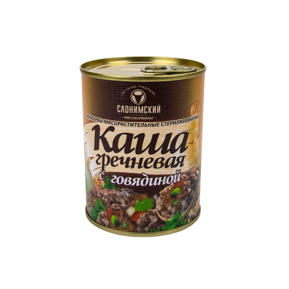 Консервы "Каша гречневая с говядиной" 340 г, "Слонимский мясокомбинат", Беларусь
