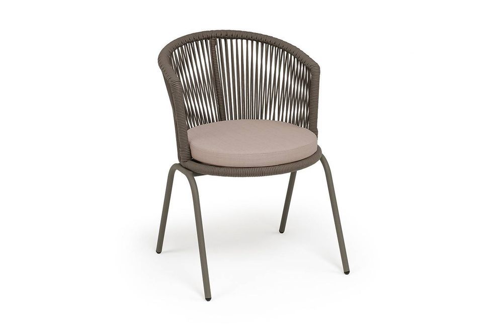 "Люксембург" стул плетеный из роупа, каркас из стали бежево-серый (RAL7006) муар, роуп коричневый круглый, ткань Mossle бежевая