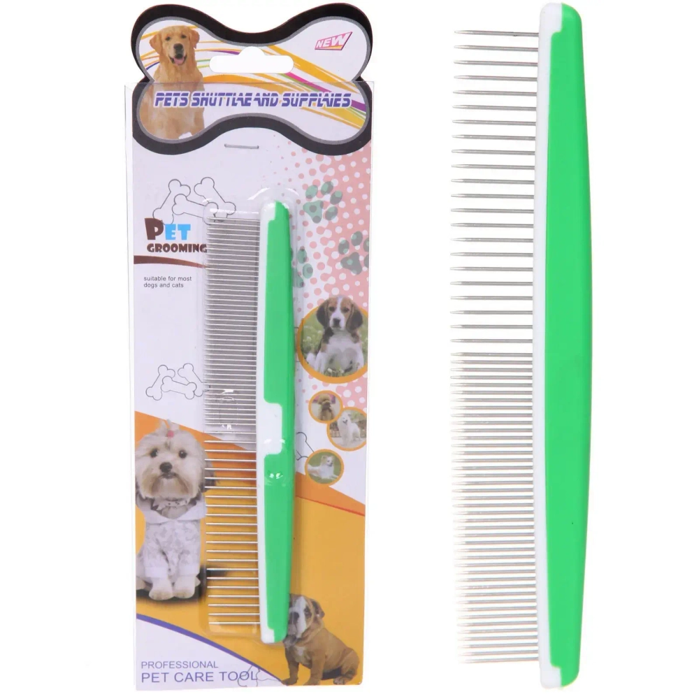 Расческа - пуходёрка комбинированная для животных «ЛАПУСИКИ», цвет зеленый, 17*3,5см (блистер)