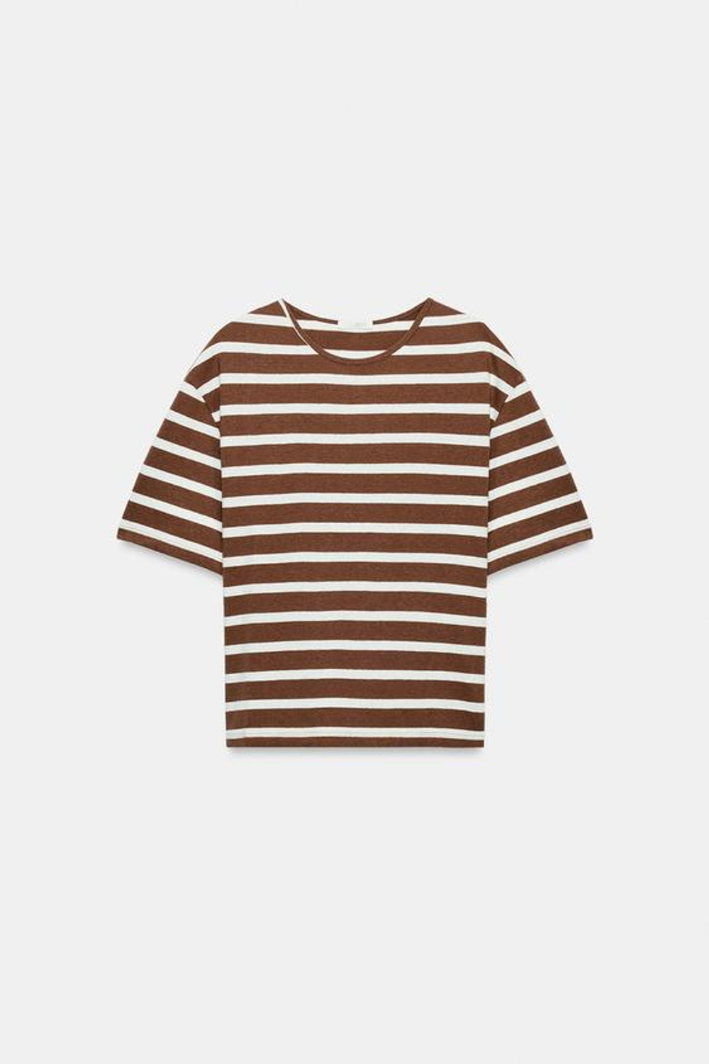 ZARA ФУТБОЛКА В ПОЛОСКУ С КОРОТКИМИ РУКАВАМИ, КОРИЧНЕВЫЙ
