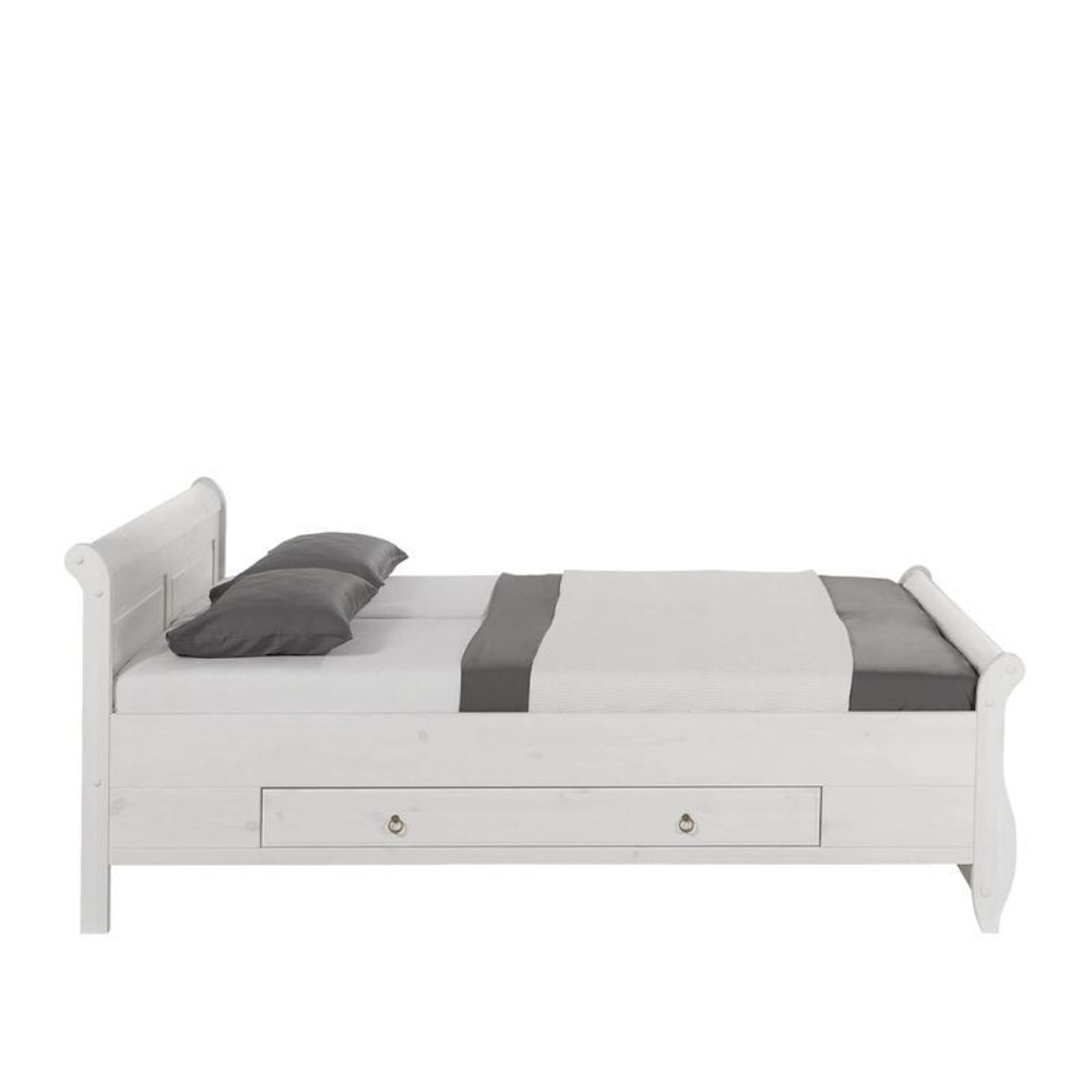 Кровать 180х200, Мальта, двуспальная, с ящиками и настилом, массив сосны, белый, Dipriz