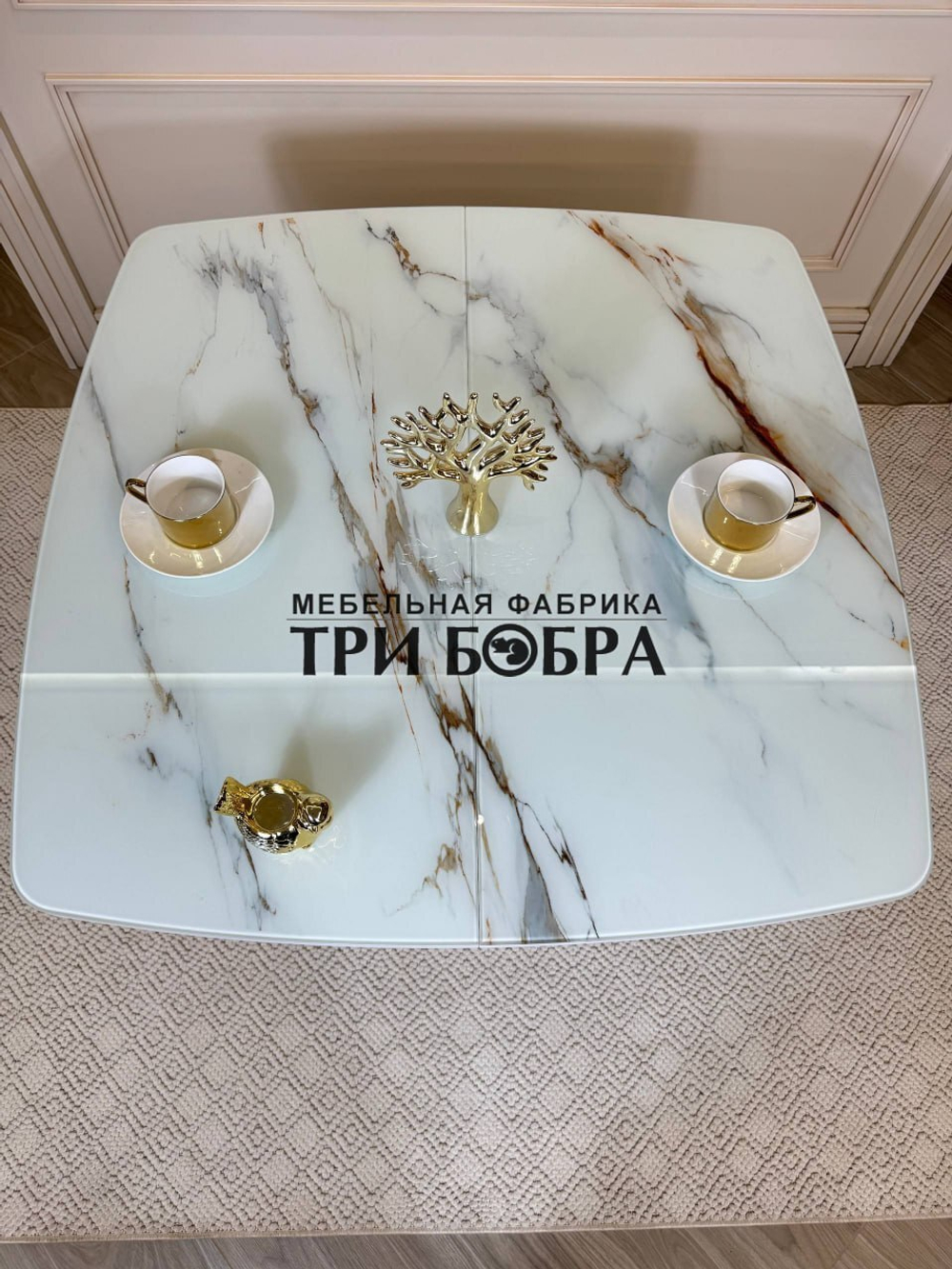 Кухонный раздвижной стол "Танго", белый мрамор