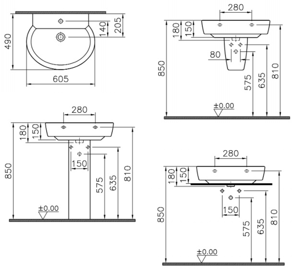 Раковина подвесная Vitra Sunrise 60.5х49 см, белая 5373B003-0001
