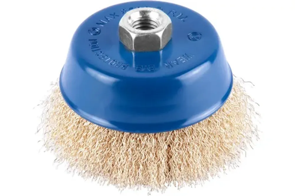 Корд-щетка чашечная для УШМ (М14; 100 мм) с ворсом из латун. волнистой проволоки "РОСОМАХА" (915100)